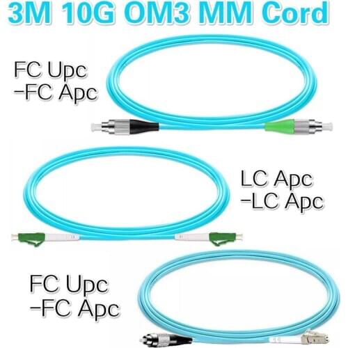 Stock Ready 3M 10G 5pcs/Lot FC-LC LC-LC FC-FC Multimode fiber optic patch cord OM3 fiber optic cable free shipping