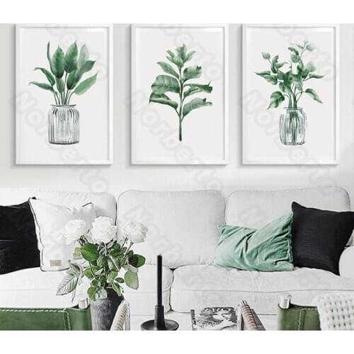 Nordic Style Canvas Painting Poster Minimalist Natural Pictures Simple White Vase with Green Plant for Home Rooms Wall Decora