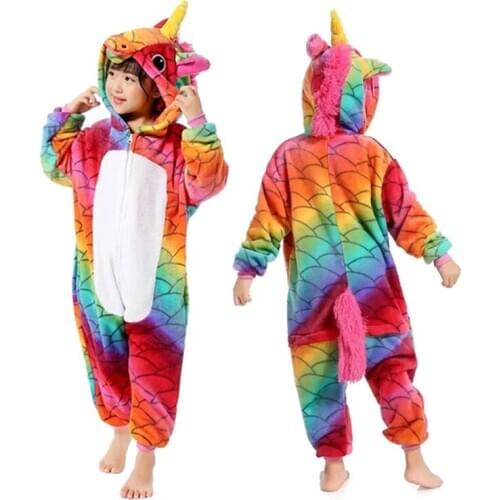 Kigurumi Girls Winter Flannel Unicorn Pajamas Children Animal Cartoon Pijama Unicornio Kigurumi Kids for 4-12Years Kid Oneises