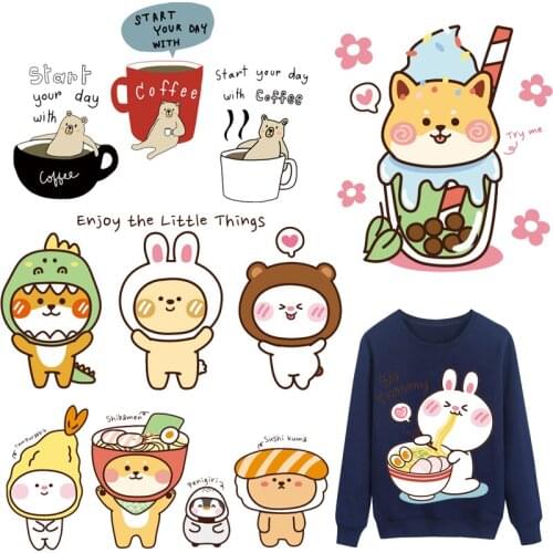 Cute Bear Patches Corgi Dog Thermal Stickers on Clothes Fabric Iron-on Transfers for Clothing Thermoadhesive Patch Diy Applique