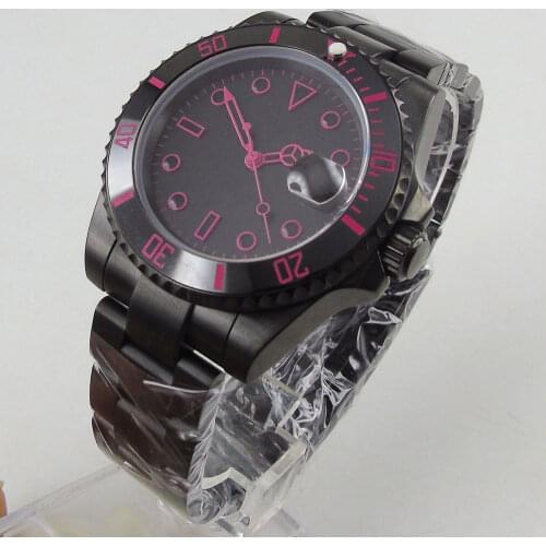 40MM Black Sterile Dial Sapphire Glass PVD Ceramic Bezel Date MIYOTA 8215 Movement Automatic Mens Watch