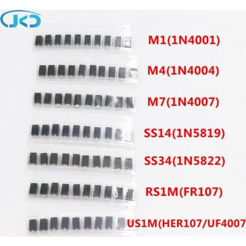 7 kinds*10pcs=70pcs/lot SMD diode package / M1 (1N4001) / M4 (1N4004) / M7 (1N4007)/ SS14 US1M RS1M SS34 KIT