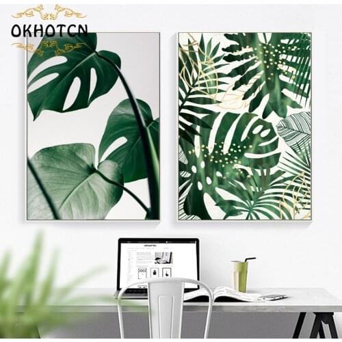 Wall Art Print Canvas Painting Fresh Green Big Leaves Nordic Posters And Prints Tropical Plants Wall Pictures For Living Room