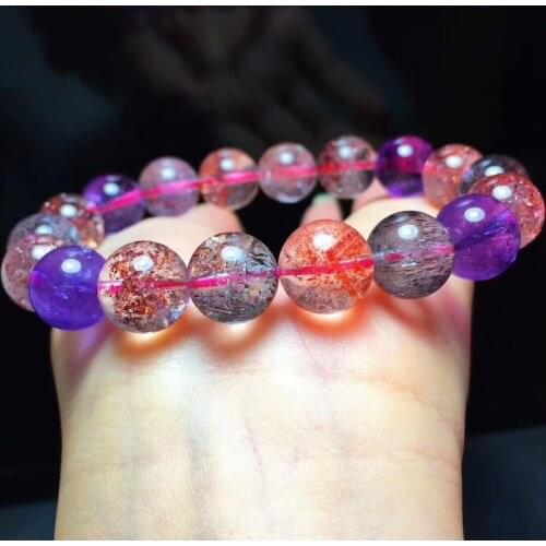 Natural Super 7 Seven Lepidocrocite Quartz Rutilated Melody Stone Man 11mm Stretch Beads Bracelet Gift Certificate AAAAAA