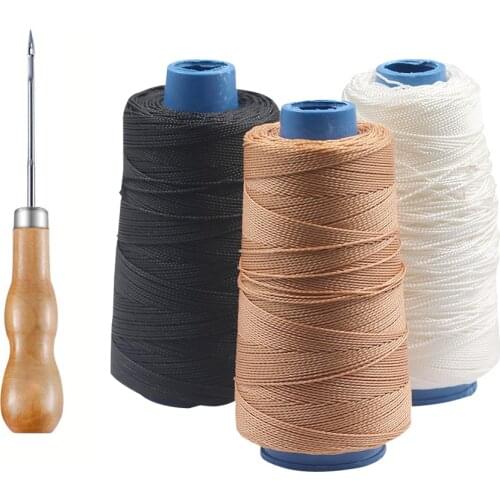 300M Nylon Sewing Thread Durable Strong Leather Sewing Waxed Thread with Wooden Handle Sewing Awl DIY Hand Stitching Sewing Tool