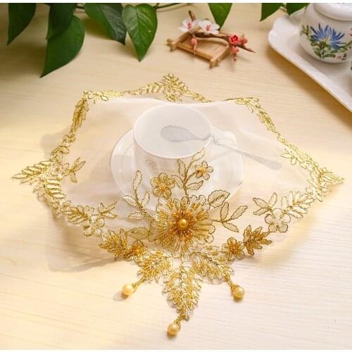 New Mesh sequin embroidery placemat cup mug tea coffee coaster kitchen dining table place mat lace doily wedding drink dish pad