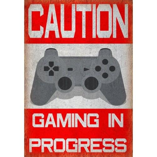 CAUTION GAMING IN PROGRESS METAL TIN SIGN POSTER WALL PLAQUE