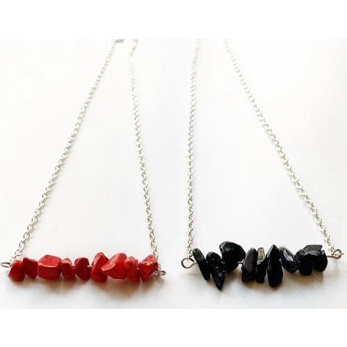 Crystal Chip Beads Jewellery Vintage Red Stone Blue Sandstone Pendant Necklace Men Women Reiki Healing Stone Necklace 1pc