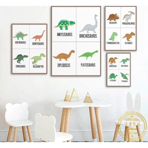 Cartoon Dinosaur Kinds Poster Modular Print Playroom Educational Pictures Nursery Wall Art Canvas Painting for Kids Room Decor