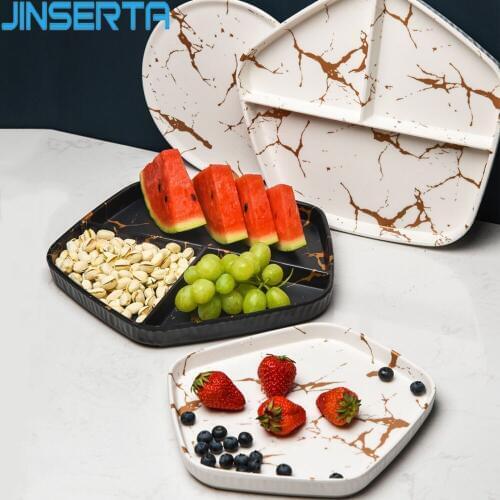 JINSERTA Melamine Storage Tray Marbled Tableware Dessert Fruit Cake Snack Plate Hotel Restaurant Cafe Tea Coffee Serving Tray