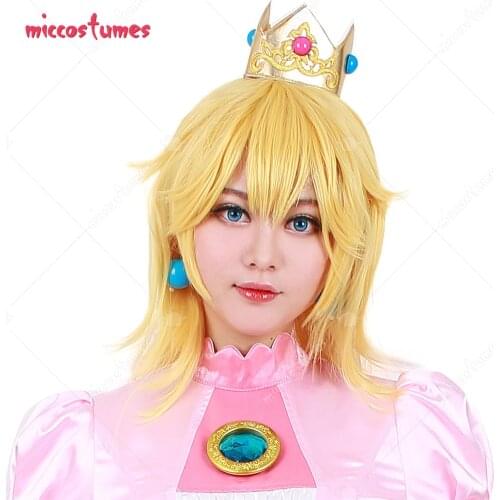 Princess Peach Cosplay Curly Bangs Long Golden Wig