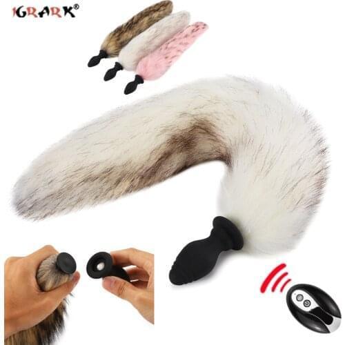 Furry Fox Tail Anal Plug Silicone Vibrator Bdsm Bondage Fetish Remote Control Anal Plug Erotic Sex Toys For Women Men