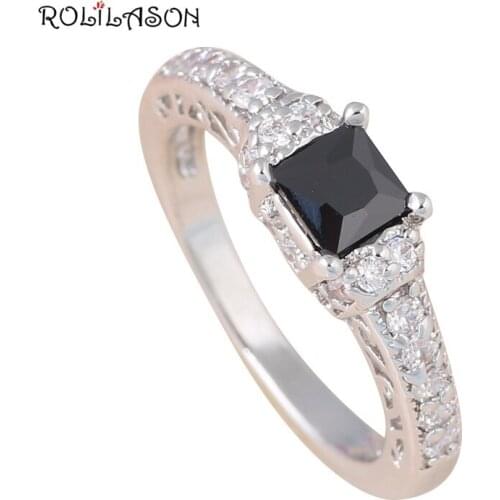 Most popular Wholesale Black Onxy stamped silver color Zircon Rings fashion jewelry USA Size #6.5 #7.5 HR22
