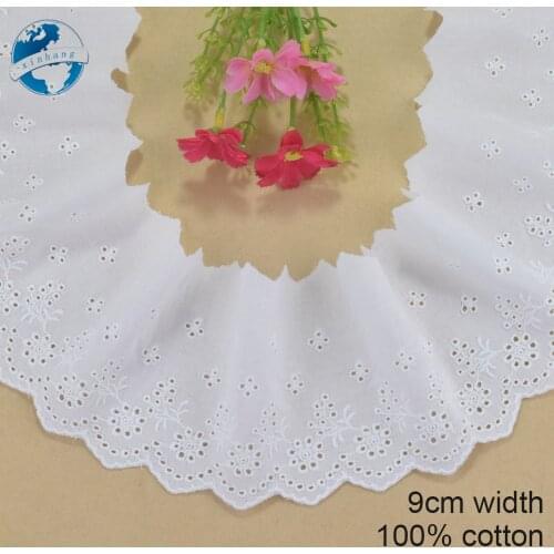 9cm Width Cotton Embroidery Lace White Sewing Flower Pattern Ribbon Fabric DIY Garment Wedding Accessories Guipure Trim #4246