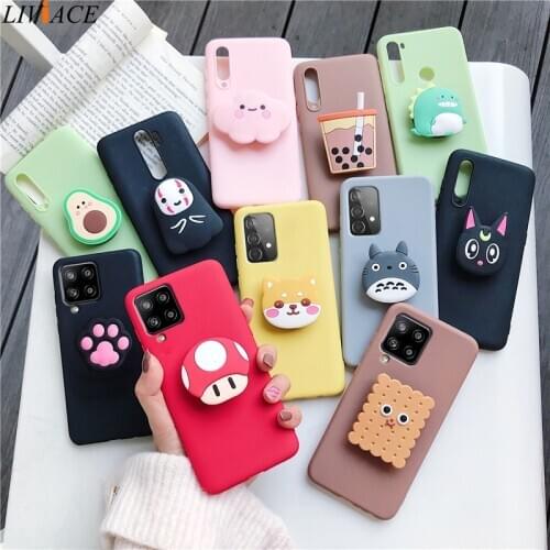 3D Silicone Cartoon Phone Holder Case For samsung galaxy A12 A42 A52 A72 A32 5G M02S A02S M31s stand back cover