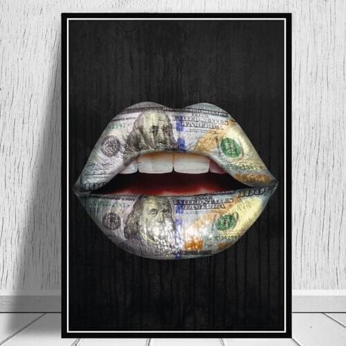 Dollar Money Lip Modern Fashion Art Painting Poster And Prints Canvas Wall Picture For Living Room Decoration No Frame Painting