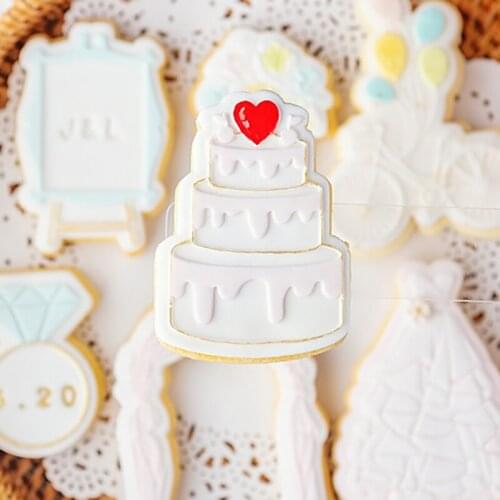 Bride Groom Wedding Embossed Mold Cake Cookie Fondant Wedding Ring Stamp Mold Acrylic Cake Sugarcraft Embosser Decoration Tools