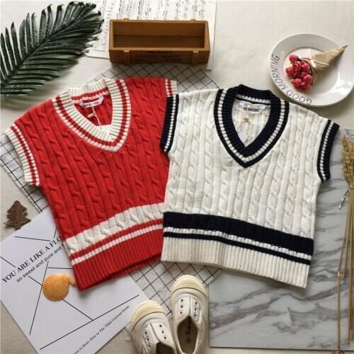 Tonytaobaby Autumn Clothing New Style Childrenswear Cotton Knitted Waistcoat College Style Girl Vests