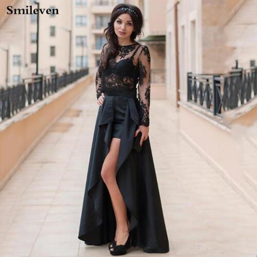 Smileven A Line Lace Dubai Evening Dresses Long Sleeve Side Split Saudi Prom Party Gowns Long Evening Gowns
