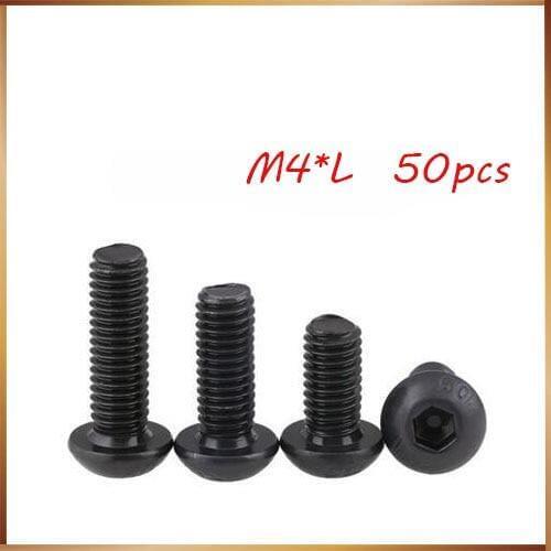 M4 screws 50Pcs Steel M4 Screws Hex Socket Round Head Cap Black Screw Wood Furniture Fastener Bolt M4 *6mm/8mm/10mm/12mm/16mm