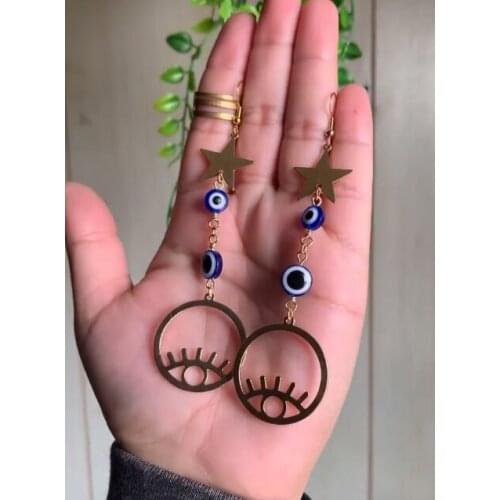 Evil Eye Dangle Earrings - Blue Evil Eye Earrings -Eye Gold Plated Earrings