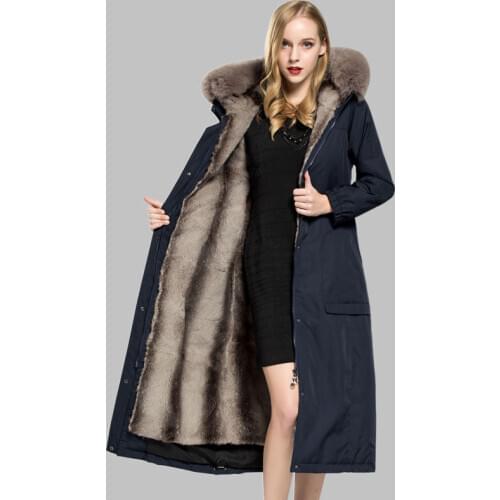 Real shot fur collar Real natural Fur Coat winter plus size jacket X-Long Women raccoon fur liner hooded parkas M~3XL 4XL