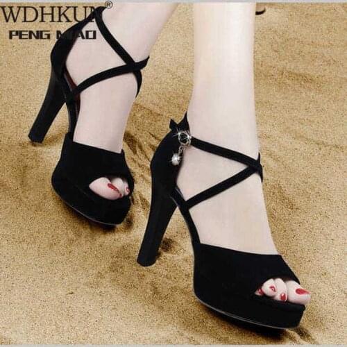 Womanhigh Heels Party Ankle Strap Summer Sandals Galadiator Zapatos Mujer Chunky High Heels Ladies Pointed Toe Pumps Women Shoes