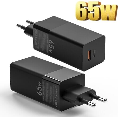 65W GaN Charger Quick Charge 4.0 PD 3.0 Fast Charge AFC FCP Travel Adapter for Macbook Pro Matebook iPhone 12 XS 8 Huawei Mate40