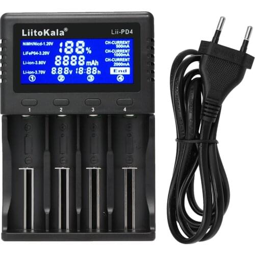 LiitoKala Lii-PD4 Battery Charger LCD Display for 18650 26650 21700 18350 AA AAA 3.7V/3.2V/1.2V/1.5V lithium NiMH Li-ion battery