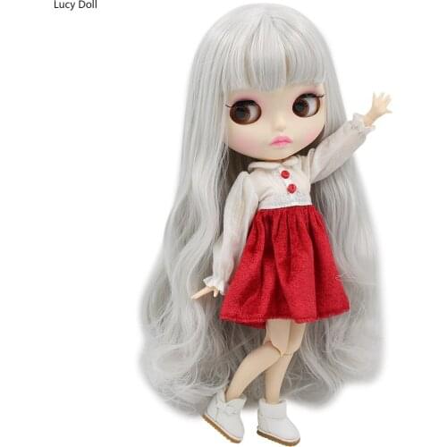 Factory Blyth Doll Bjd Joint Body White Skin New Matte Face Gray Hair With Bangs 30cm BL1003