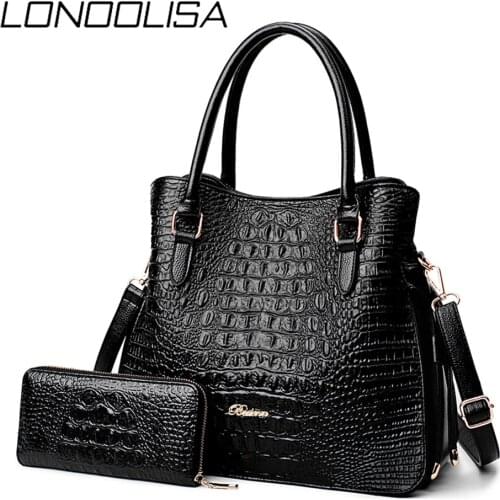 LONOOLISA Fashion Alligator 2 Sets Purses And Handbags PU Leather Women Messenger Bags Ladies Hand Crossbody Bags For Womenc2019