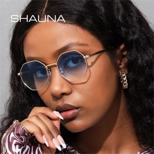 SHAUNA Retro Polygon Metal Square Women Sunglasses Fashion Trending Tea Dark Green Shades UV400 Men Sun Glasses