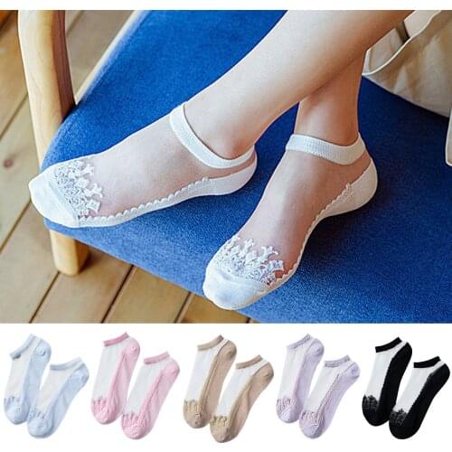Women Socks Pearl transparent glass Silk womens socks thin cotton socks Sexy Lace Mesh Fishnet Elasticity Ankle