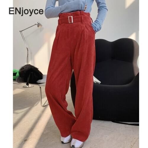 Winter New Wide Leg Retro Red Corduroy Pants Women High Waist Streetwear Chic Loose Oversize Harem Trousers Ladies Straight Pant