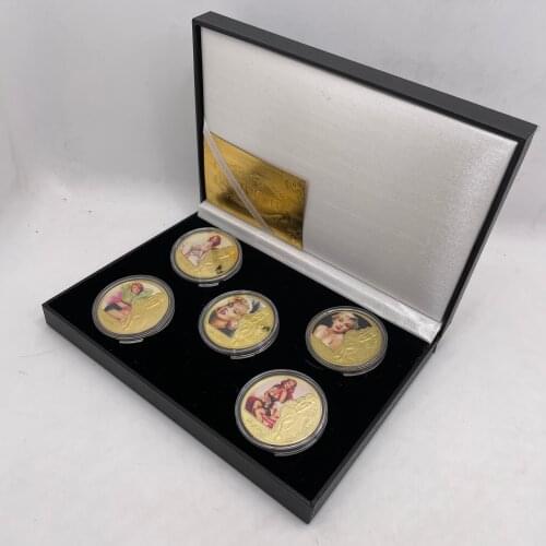 5 design Marilyn Monroe Gold Collectible Coins with Coins Holder Custom Challenge Coin Antique Original Coins Gift Set