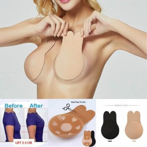 1 Pair Reusable Silicone Push Up Bras Breast Lift Tape Self Adhesive Invisible Bra Rabbit Ear Nipple Cover Pasties Sticky Pads