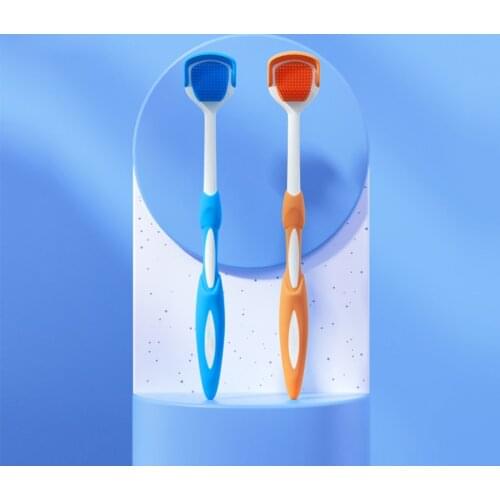 2 Pack Tongue Soft Brush Silicone Tongue Scraper Non-slip Handle Dental Plastic Cleaner Fresh Breath Cleaning Tongue Piercing