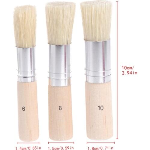 3Pcs Wooden Stencil Brush Hog Bristle Brushes Acrylic Watercolor Oil Painting for Child painter