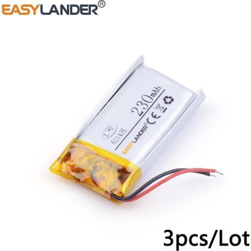 3pcs/Lot 061435 601435 230mah 3.7v lithium Li ion polymer rechargeable battery MP3 MP4 wireless Bluetooth mouse battery recorder