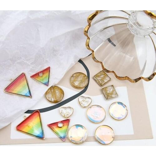 4pcs Geometric Earrings Round Triangle Design Gradient Rainbow Drop Earrings For Women heart-shaped Pendant Jewelry Accessories