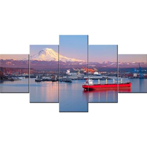 5 Panel Canvas Painting Home Decor Seascape Harbor Poster Modern Wall Art Posters Decorative Picture Living Room Art
