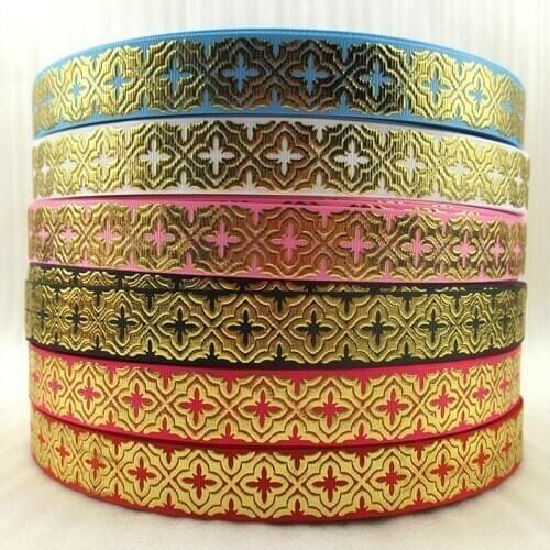 5 Yards Gold Foil Printed Grosgrain Ribbon DIY Handmade Crafts Hair Bow-kont Sewing Accessories Supplies