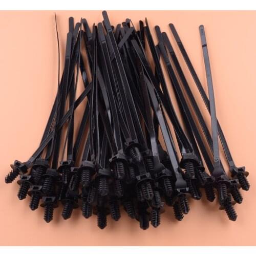 50pcs/Set Black Nylon Push Clips Wire Tie Released Zip Straps Pipe Cable Fastener Bundle Band for Universal Cars