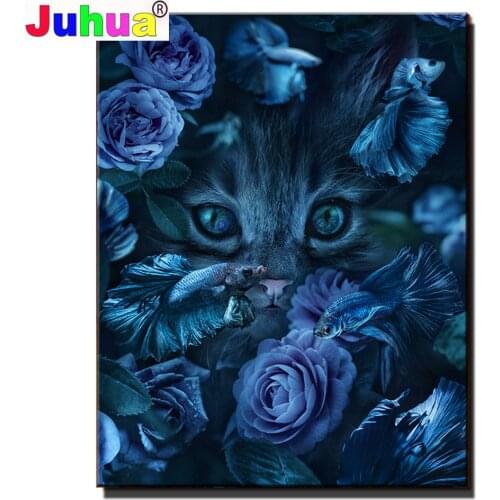 5D DIY Diamond Painting Blue Cat Full Diamond Embroidery Mosaic Animal Picture Cross Stitch Kit Wall Stickers Home Decoration