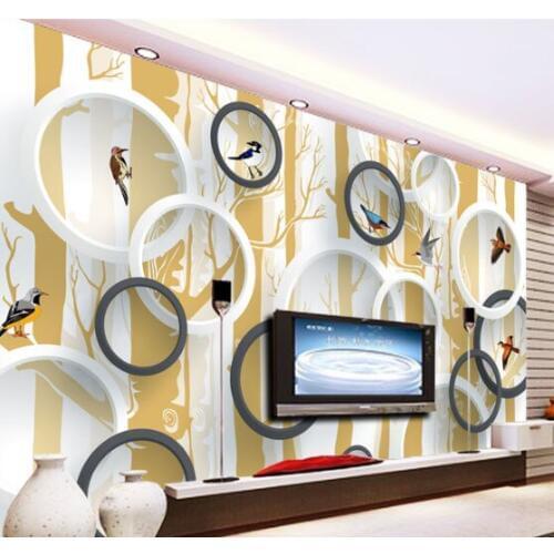 Bacaz Large Papel Mural Circle Birds Trees 3d Wall Photo Murals Wallpaper for Living Room 3d Wall Murals Wall paper Home Decor