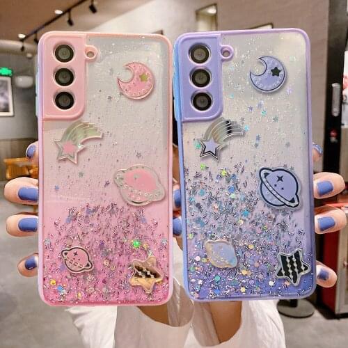 Candy Color Gradient Glitter Phone Case For Samsung A32 A52 A72 A22 A42 A50 A51 A71 S21 S20 FE Note 20 Pro DIY Planet Soft Cover