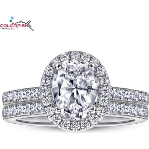 COLORFISH Fashion Oval Shape Wedding Ring 6mmx8mm Sona Zirconia Engagement Bride Gifts For Women 925 Sterling Silver Jewelry