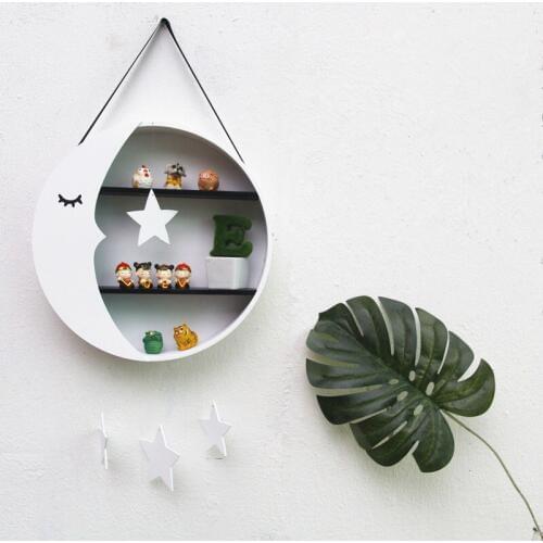 Children Room Decor Storage Box Wall Hanging Wooden Moon Storage Racks Toys Figurines Display Decorative Shelves Christmas Gift