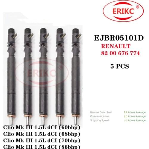ERIKC 5 PCS EJBR05101D Auto Parts Fuel Injector EJBR 051 01D OEM RENAULT 82 00 676 774 FOR Clio Mk III 1.5L dCI (60bhp)