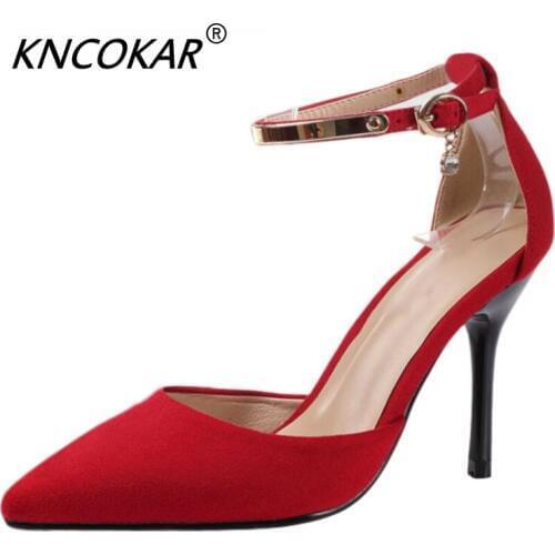 Clearance Sale Four Seasons New Fashion Buckles Belt Pointed Stiletto Stiletto Two Styles Suede Womens Sandals